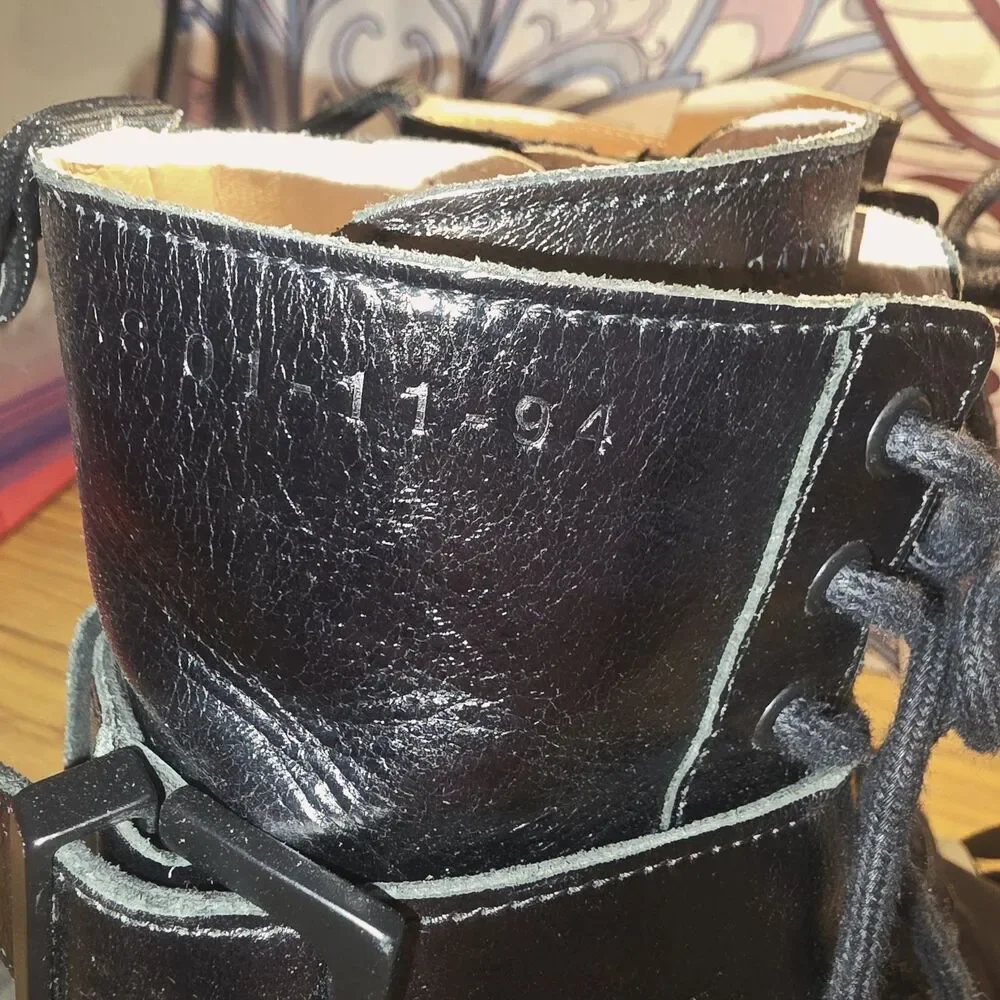 ALLSAINTS Sz 7 ONYX Black Combat Lace Up Zipper Buckle Lug Sole Moto Biker Boots - Picture 4 of 16